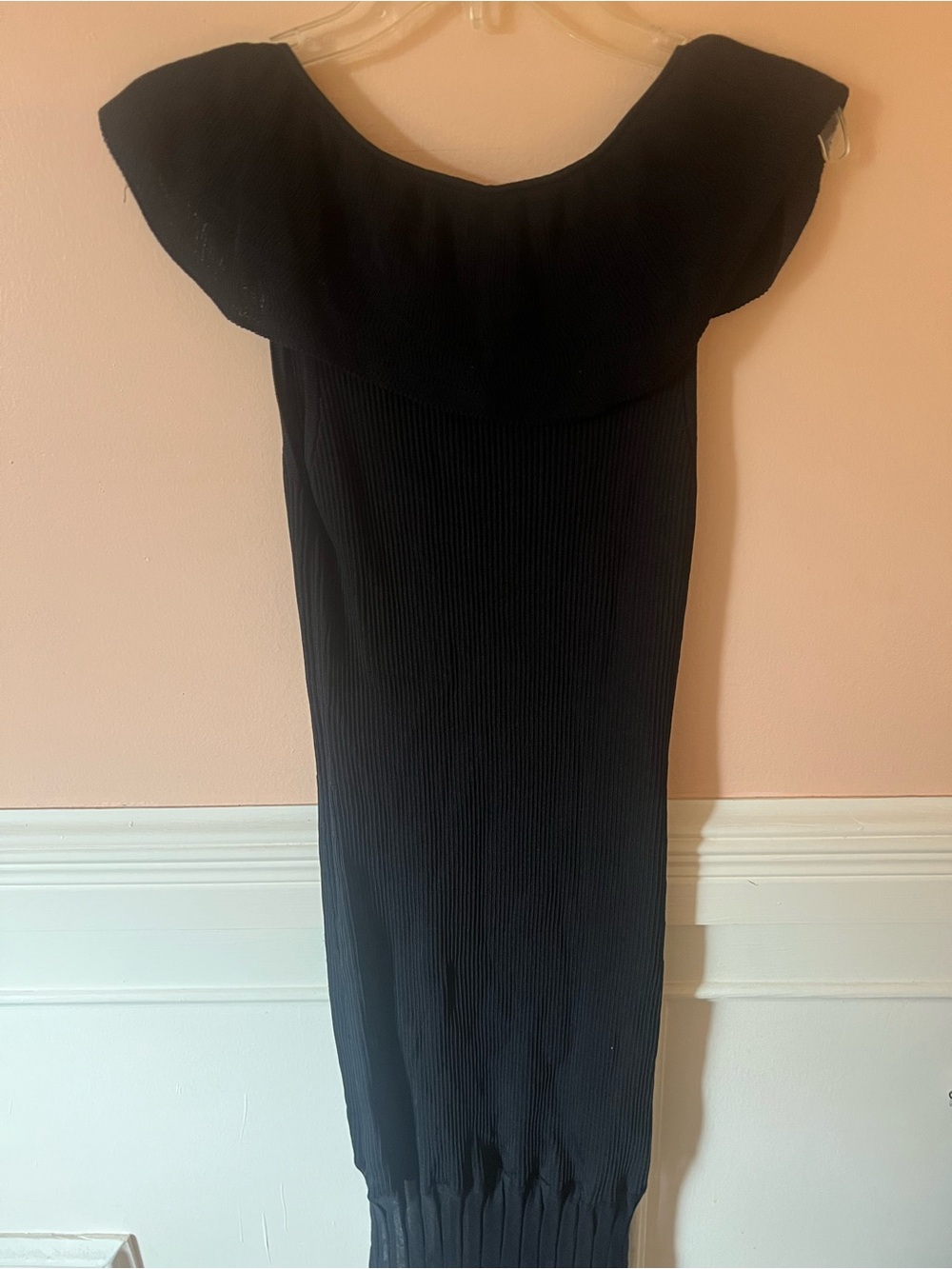 Anthropologie Maxi Dress Sweater Black Cap Sleeve V Neck Elegant Knit Sheer chic - Picture 12 of 14